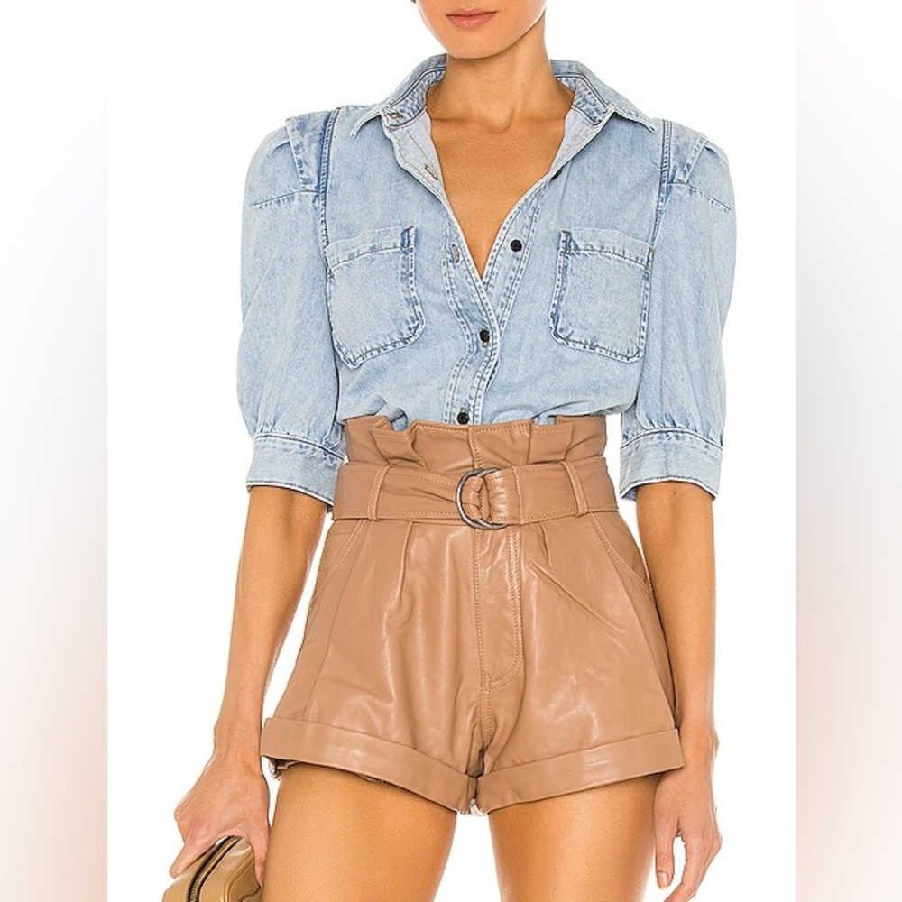 Frame Denim Light Blue Rosette Sleeve Button-Down Shirt